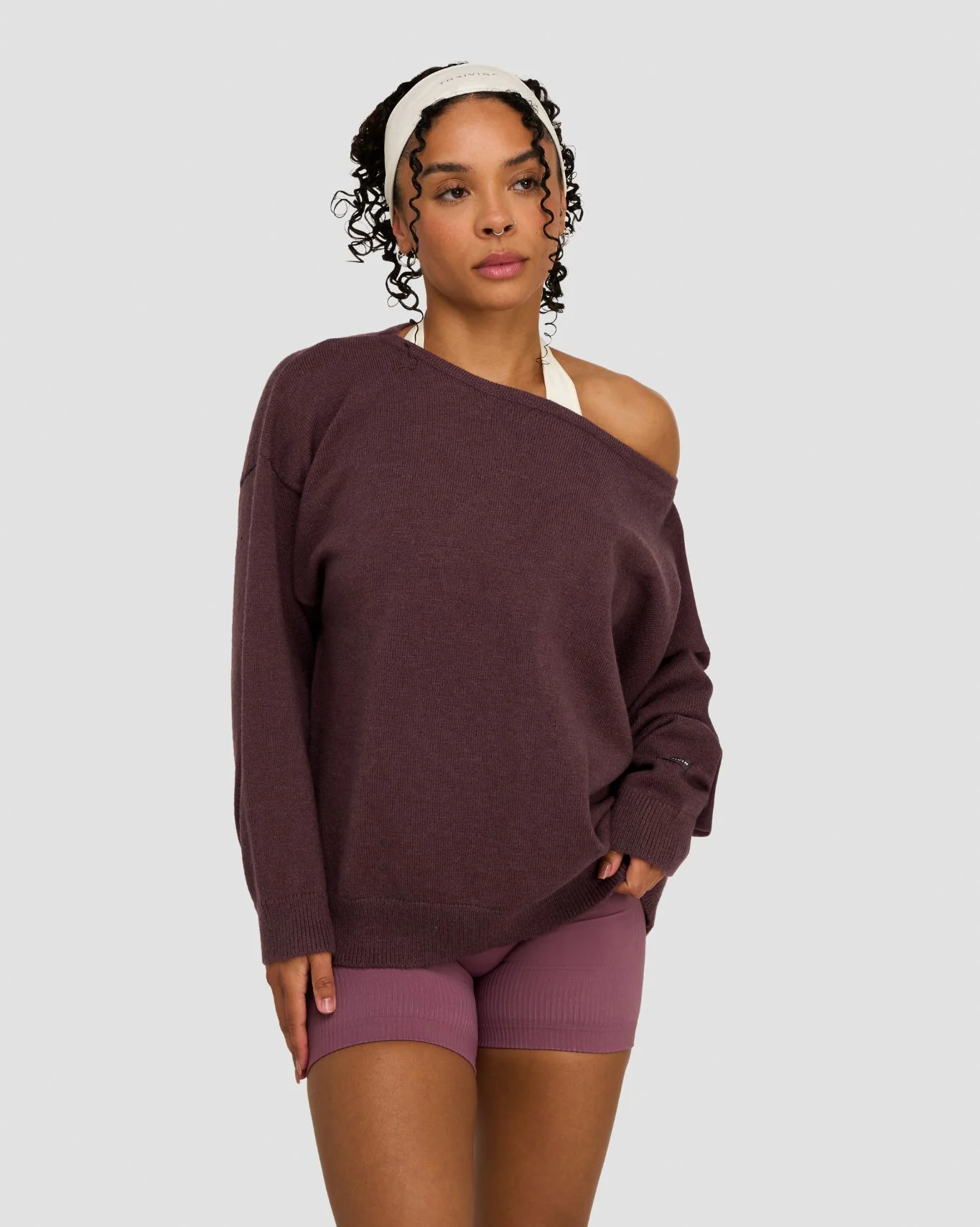 The Essential Collection Off The Shoulder Wool Blend Sweater | Dark Mauve - Image 3